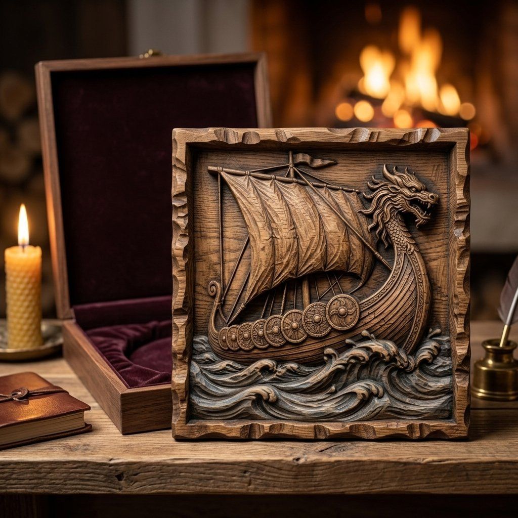 Viking Longship Wall Art bas-relief STL — view 9