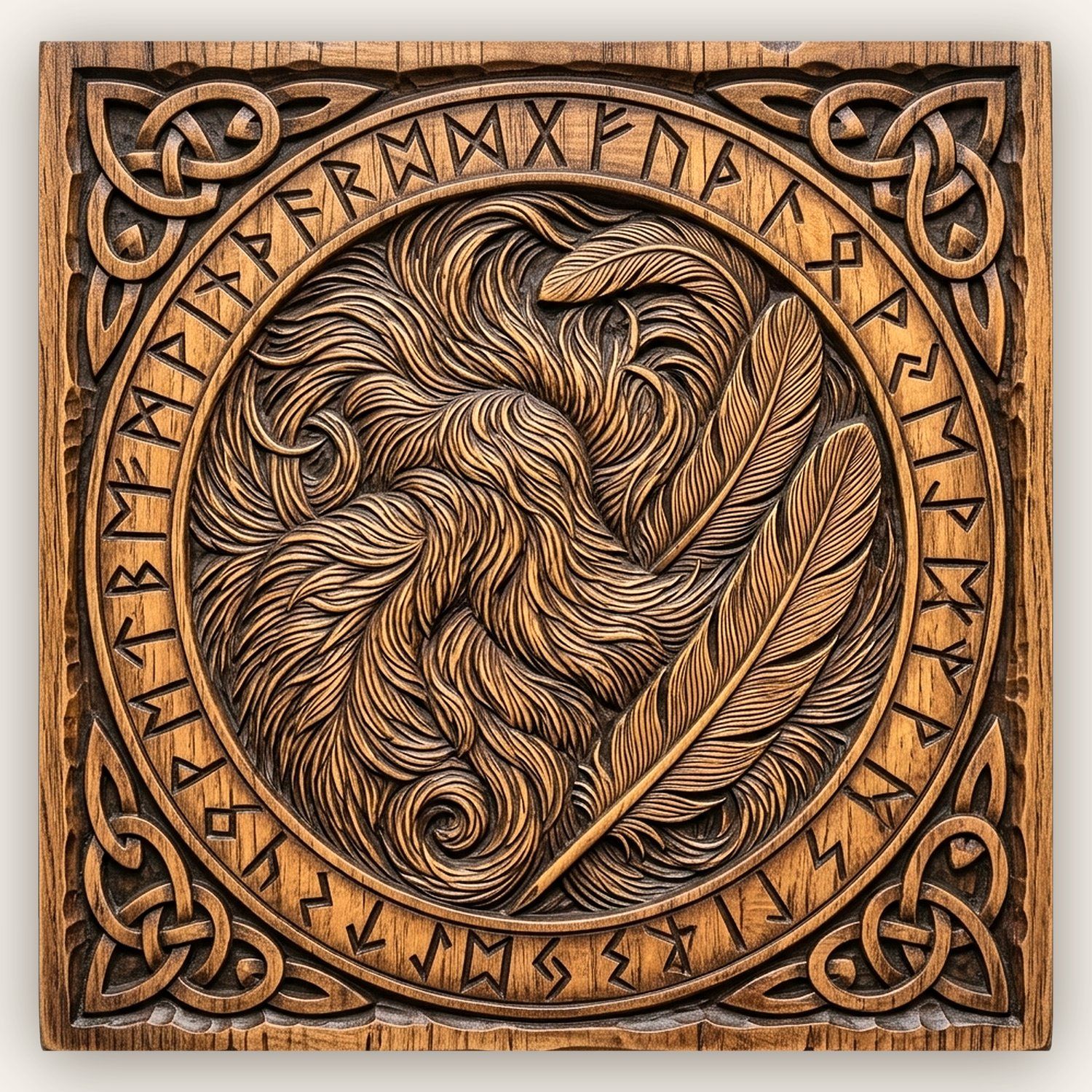 Viking Runestone Feather Circle CNC Relief STL bas-relief STL design