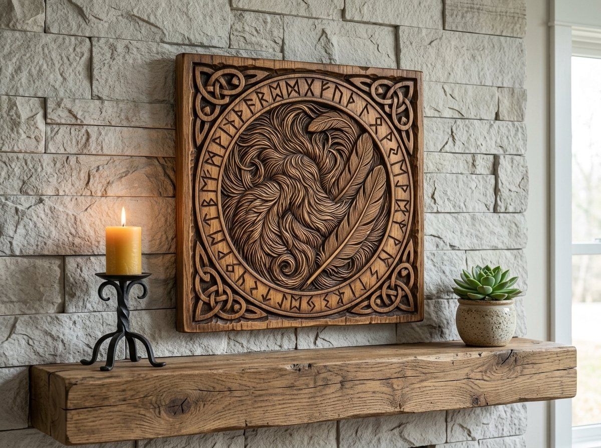 Viking Runestone Feather Circle CNC Relief STL bas-relief STL — view 9