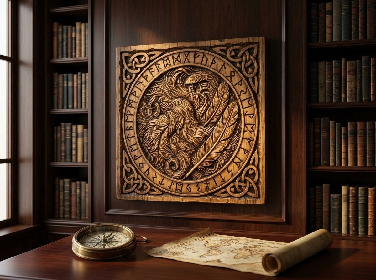 Viking Runestone Feather Circle CNC Relief STL bas-relief STL — view 10