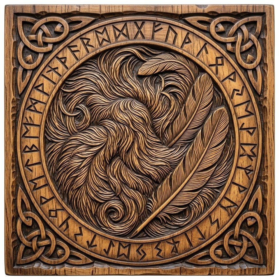 Viking Runestone Feather Circle CNC Relief STL bas-relief STL — view 11