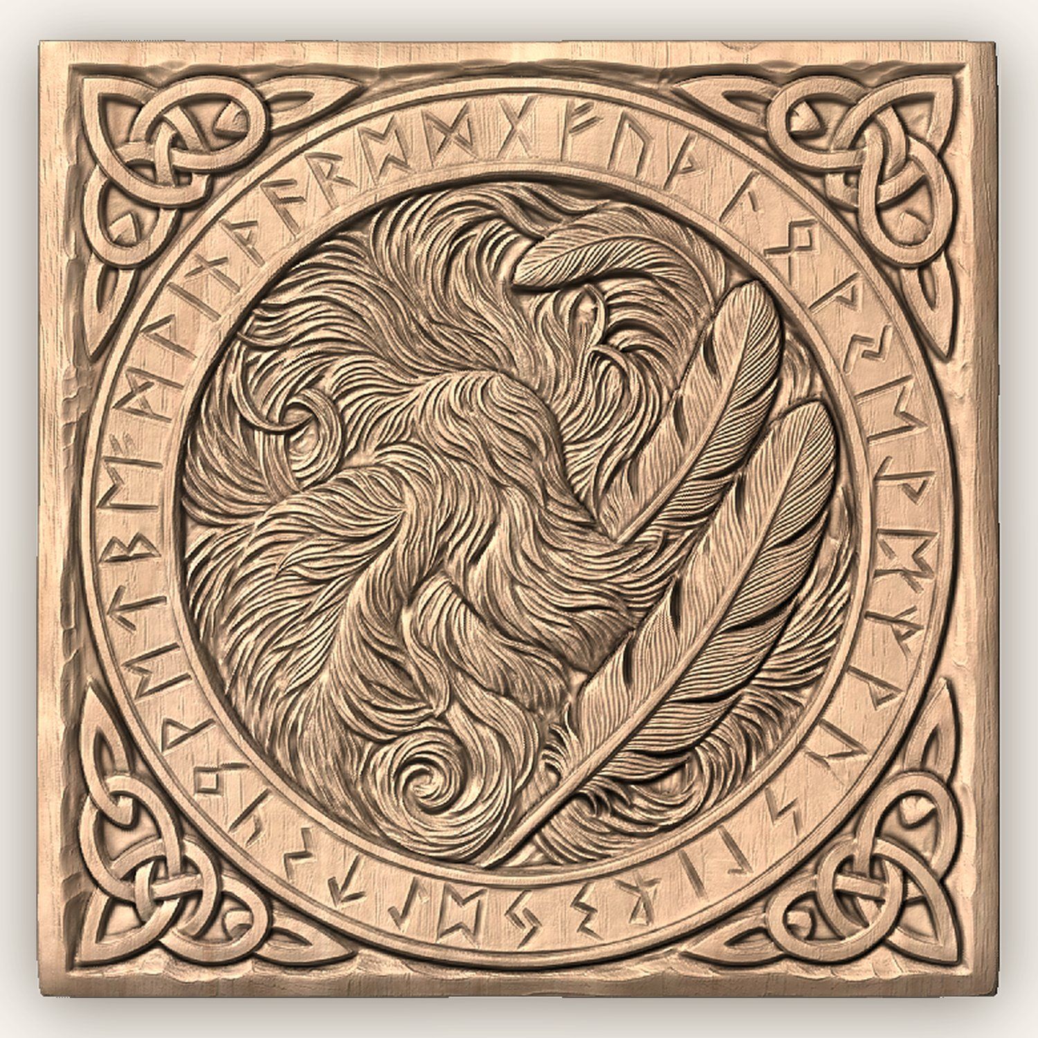 Viking Runestone Feather Circle CNC Relief STL bas-relief STL — view 3