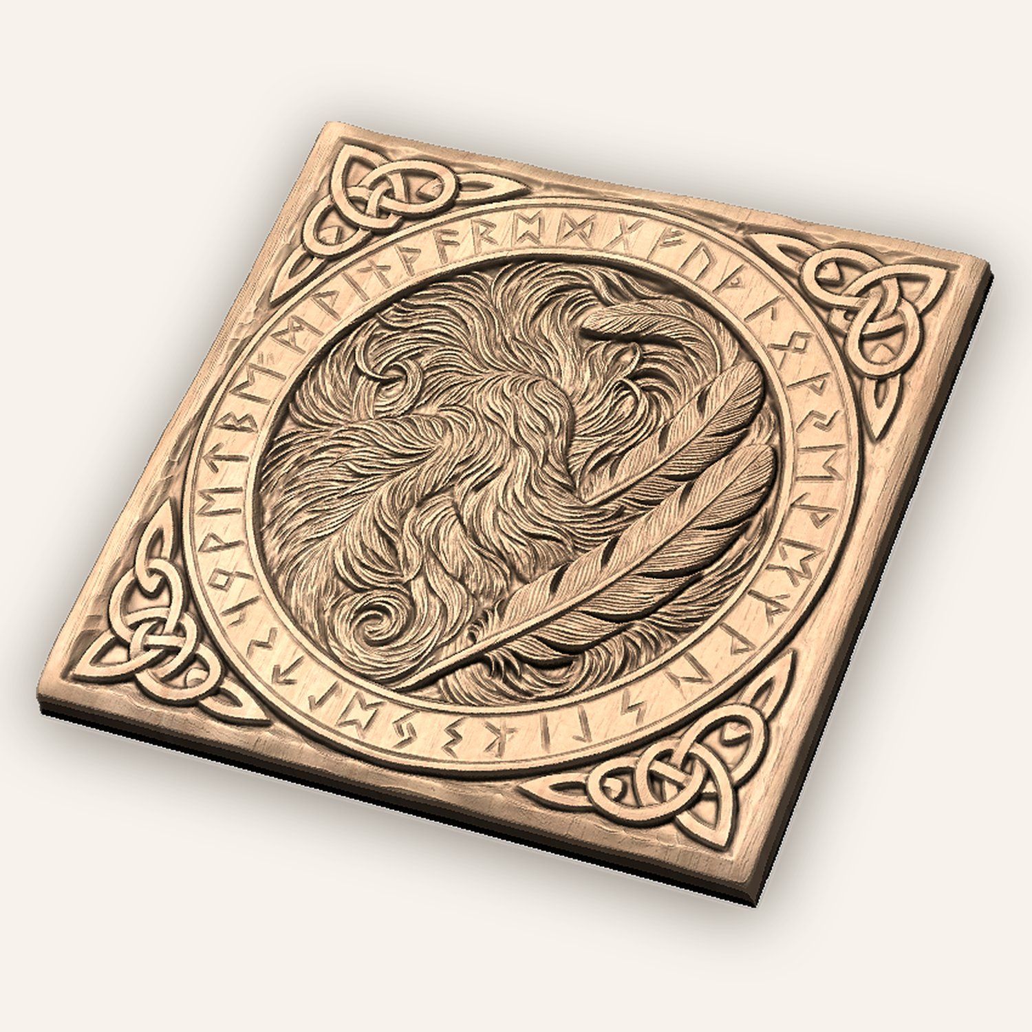 Viking Runestone Feather Circle CNC Relief STL bas-relief STL — view 4