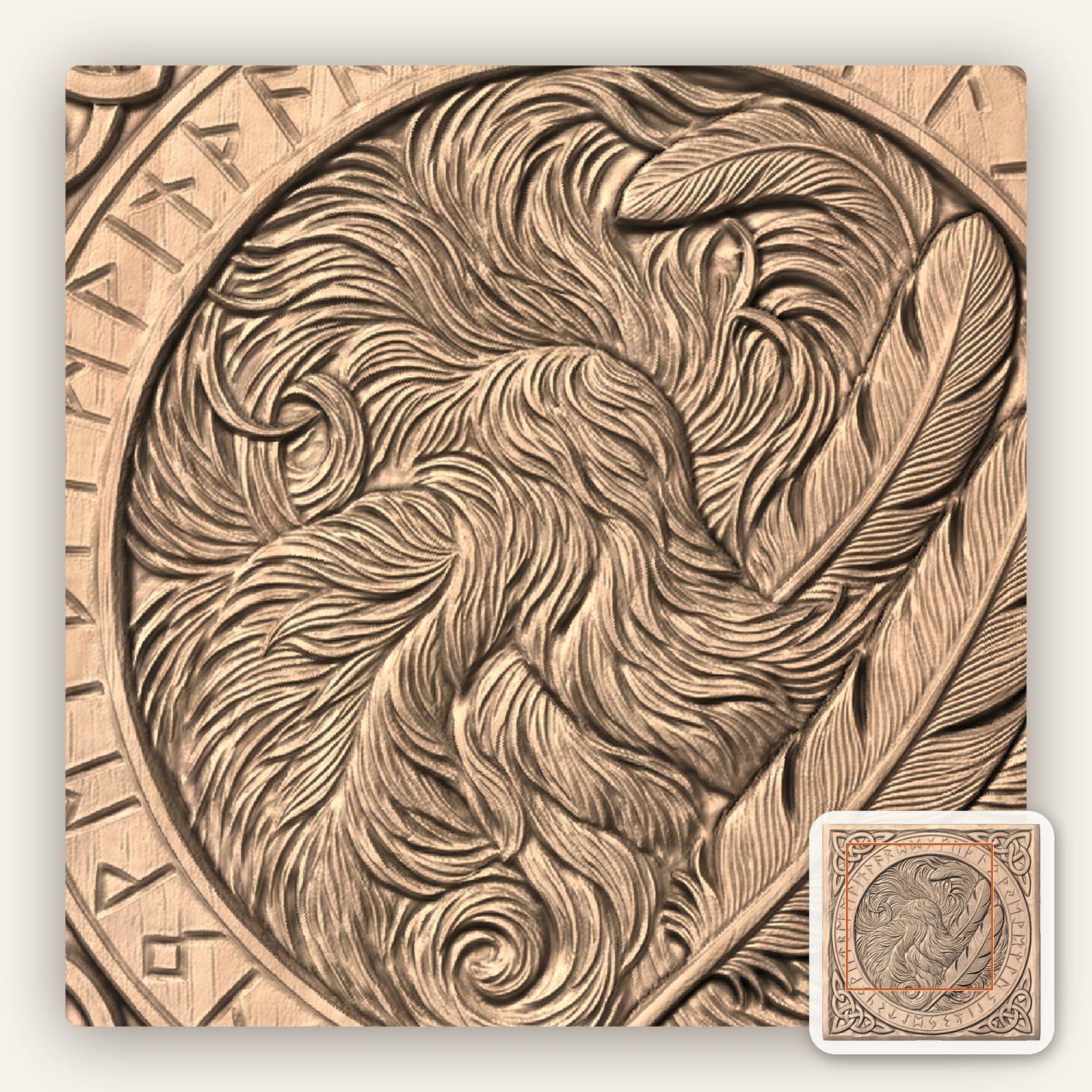 Viking Runestone Feather Circle CNC Relief STL bas-relief STL — view 5