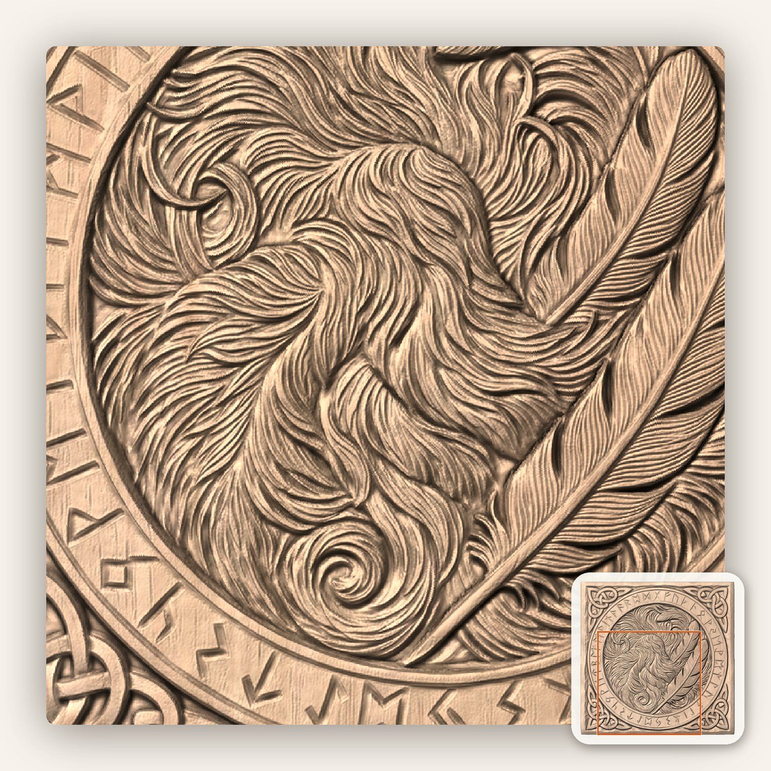 Viking Runestone Feather Circle CNC Relief STL bas-relief STL — view 6