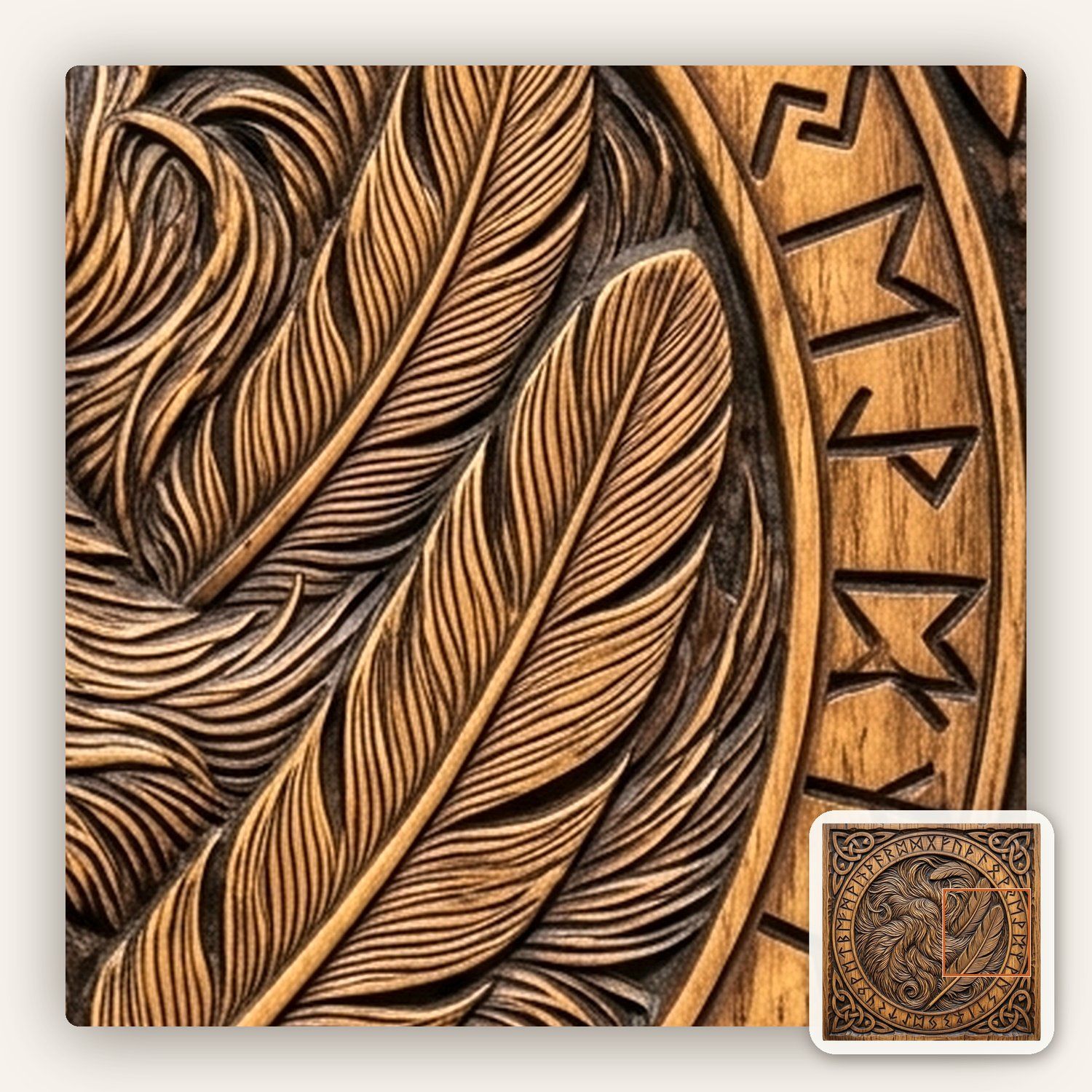 Viking Runestone Feather Circle CNC Relief STL bas-relief STL — view 8