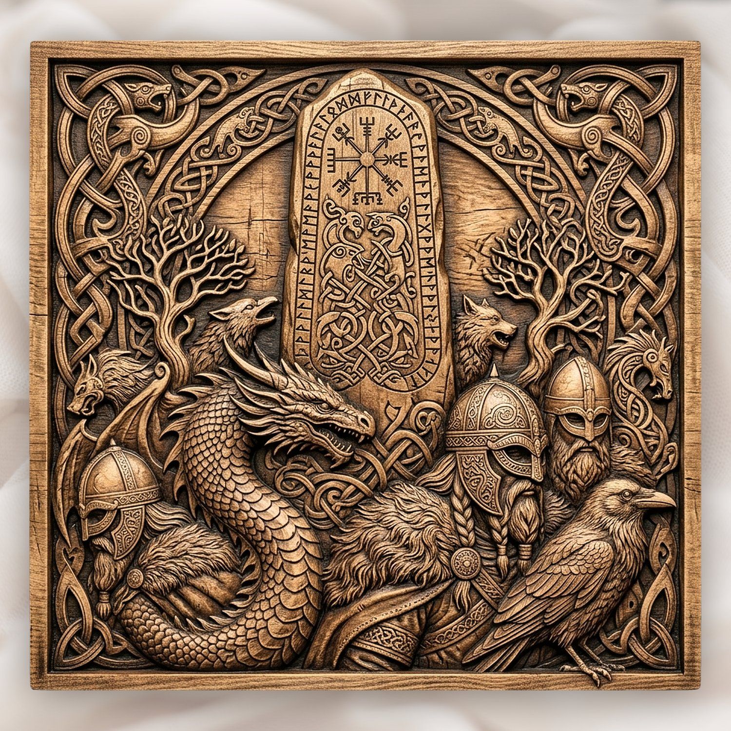 Viking Runic Monolith Norse Mythology Panel CNC Relief STL bas-relief STL design