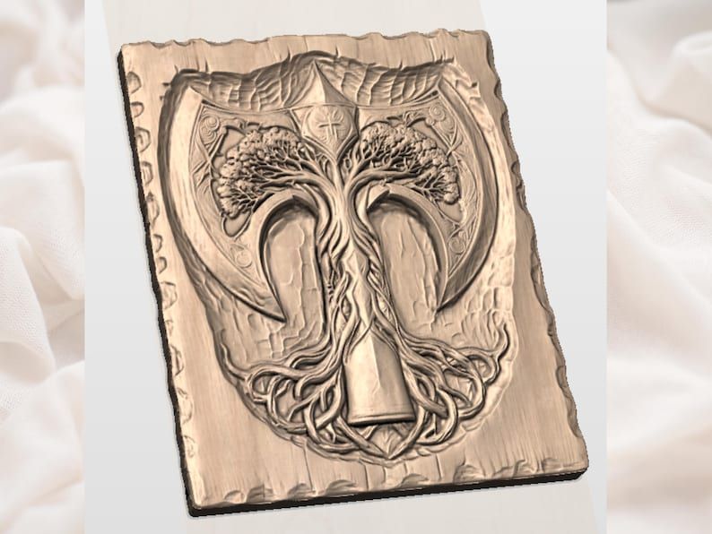 Viking Tree of Life Battle Axe Relief STL for CNC Carving bas-relief STL — view 2