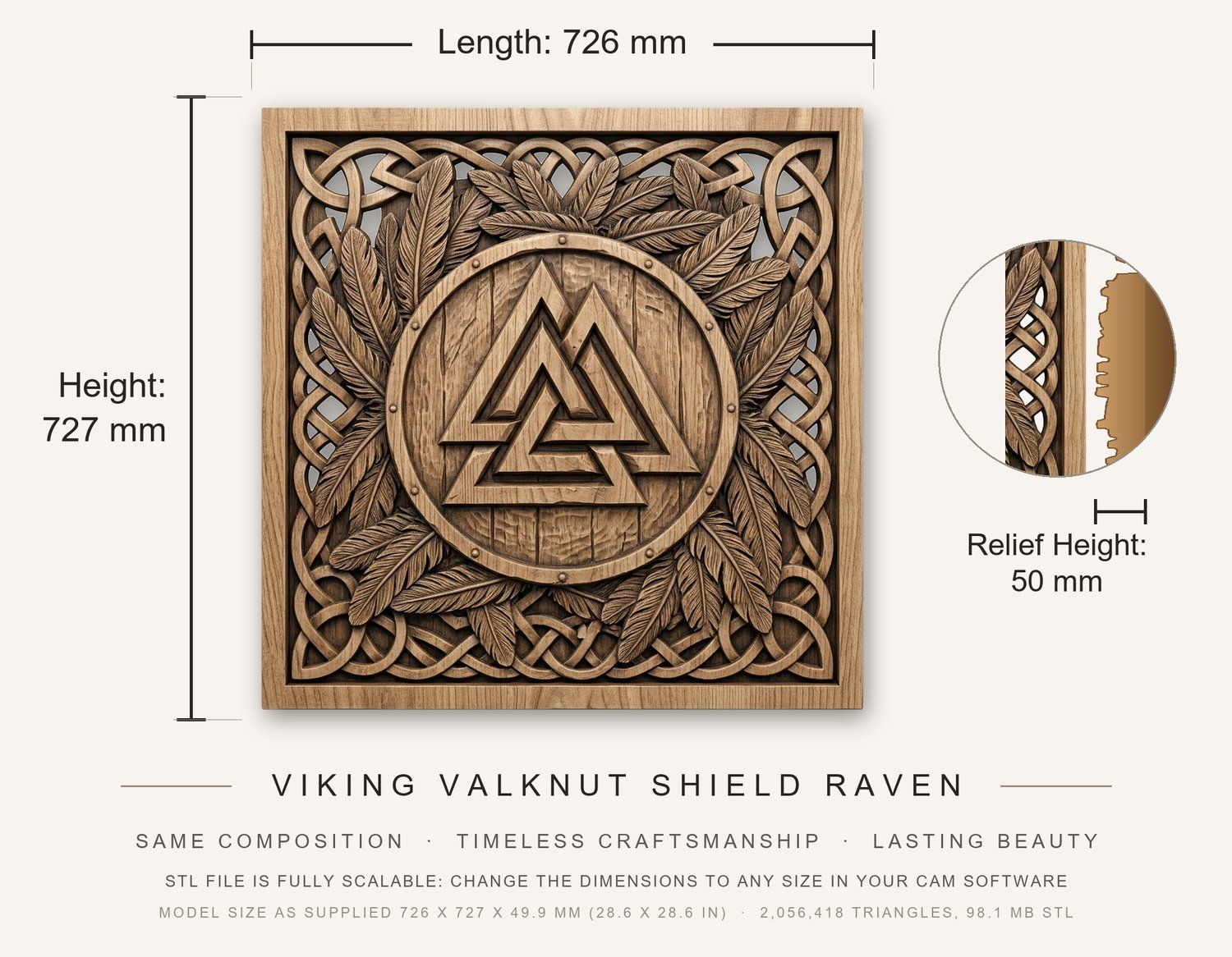 Viking Valknut Shield Raven CNC Relief STL bas-relief STL — view 3