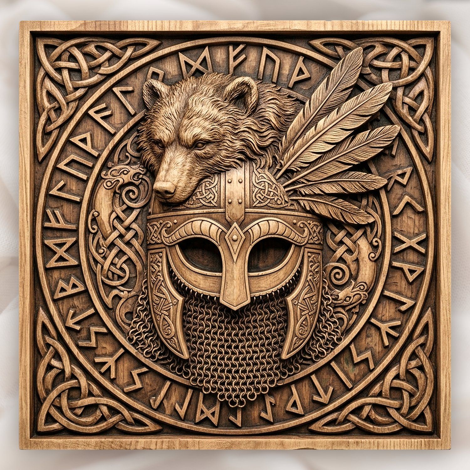 Viking Warrior Bear Helmet Panel CNC Relief STL bas-relief STL design
