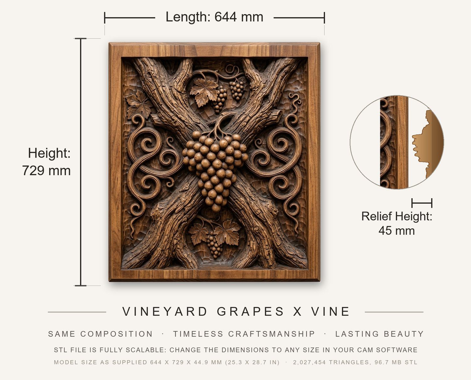 Vineyard Grapes X Vine CNC Relief STL bas-relief STL — view 14