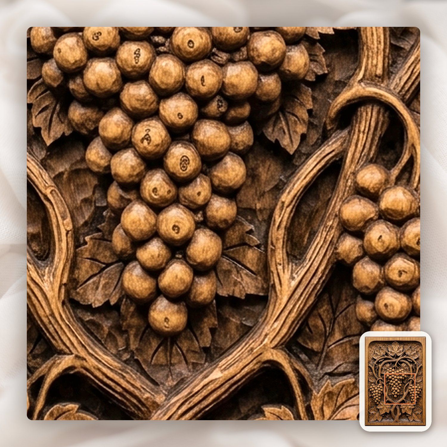 Vineyard Harvest Grapes Wood Panel CNC Relief STL bas-relief STL — view 10