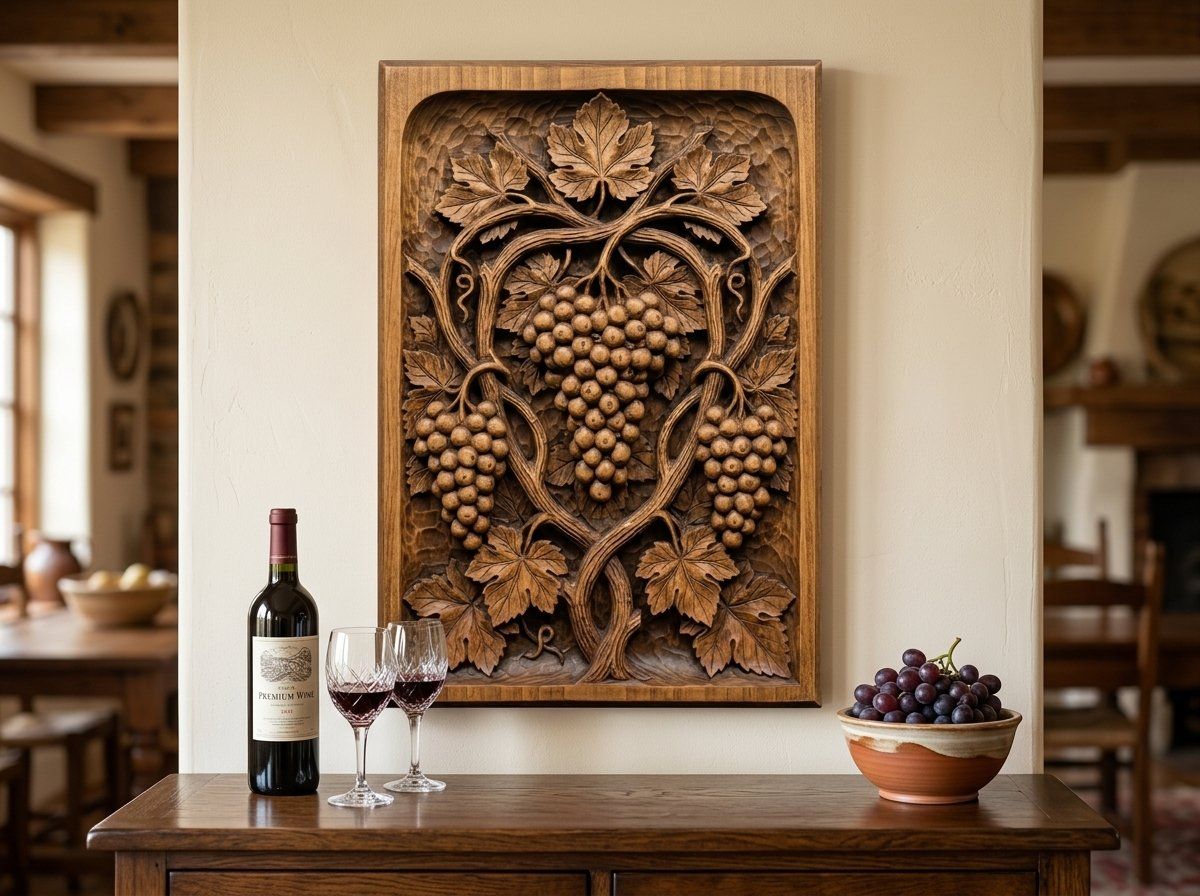 Vineyard Harvest Grapes Wood Panel CNC Relief STL bas-relief STL — view 13