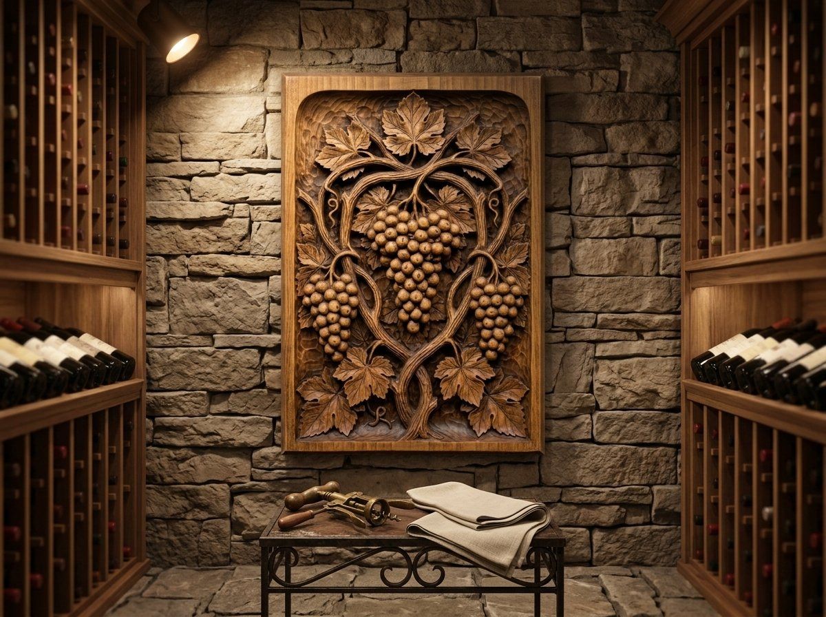 Vineyard Harvest Grapes Wood Panel CNC Relief STL bas-relief STL — view 14