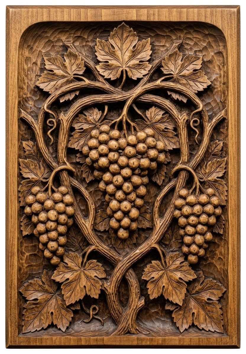 Vineyard Harvest Grapes Wood Panel CNC Relief STL bas-relief STL — view 2