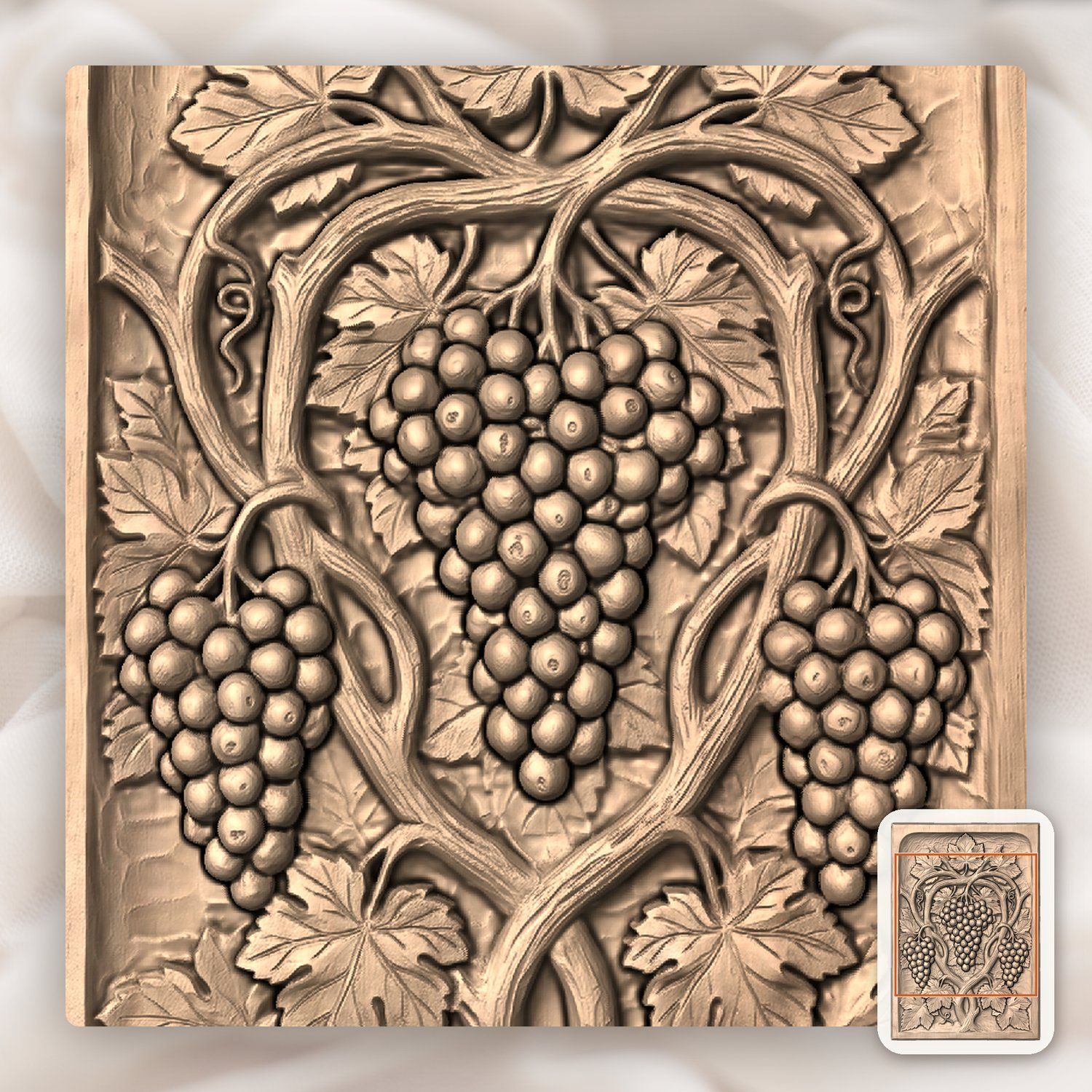 Vineyard Harvest Grapes Wood Panel CNC Relief STL bas-relief STL — view 5