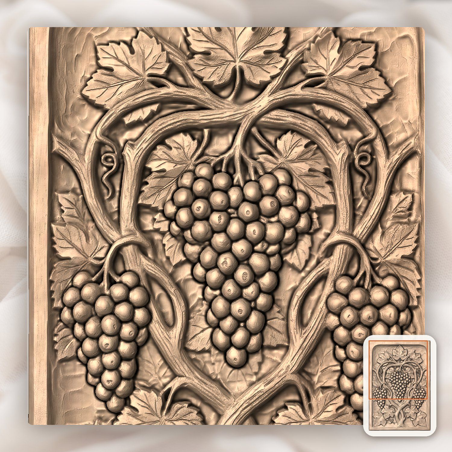 Vineyard Harvest Grapes Wood Panel CNC Relief STL bas-relief STL — view 6