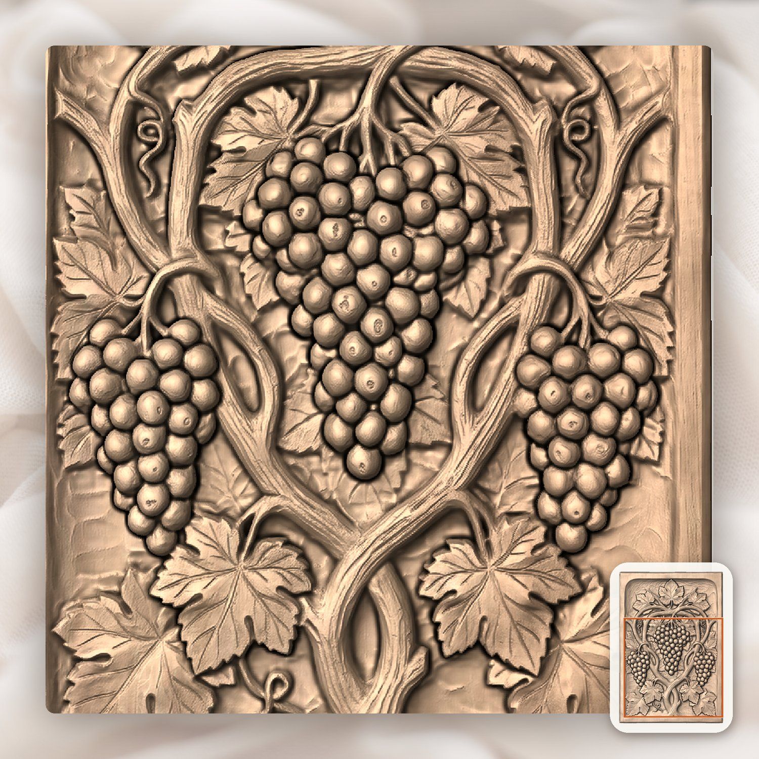 Vineyard Harvest Grapes Wood Panel CNC Relief STL bas-relief STL — view 7