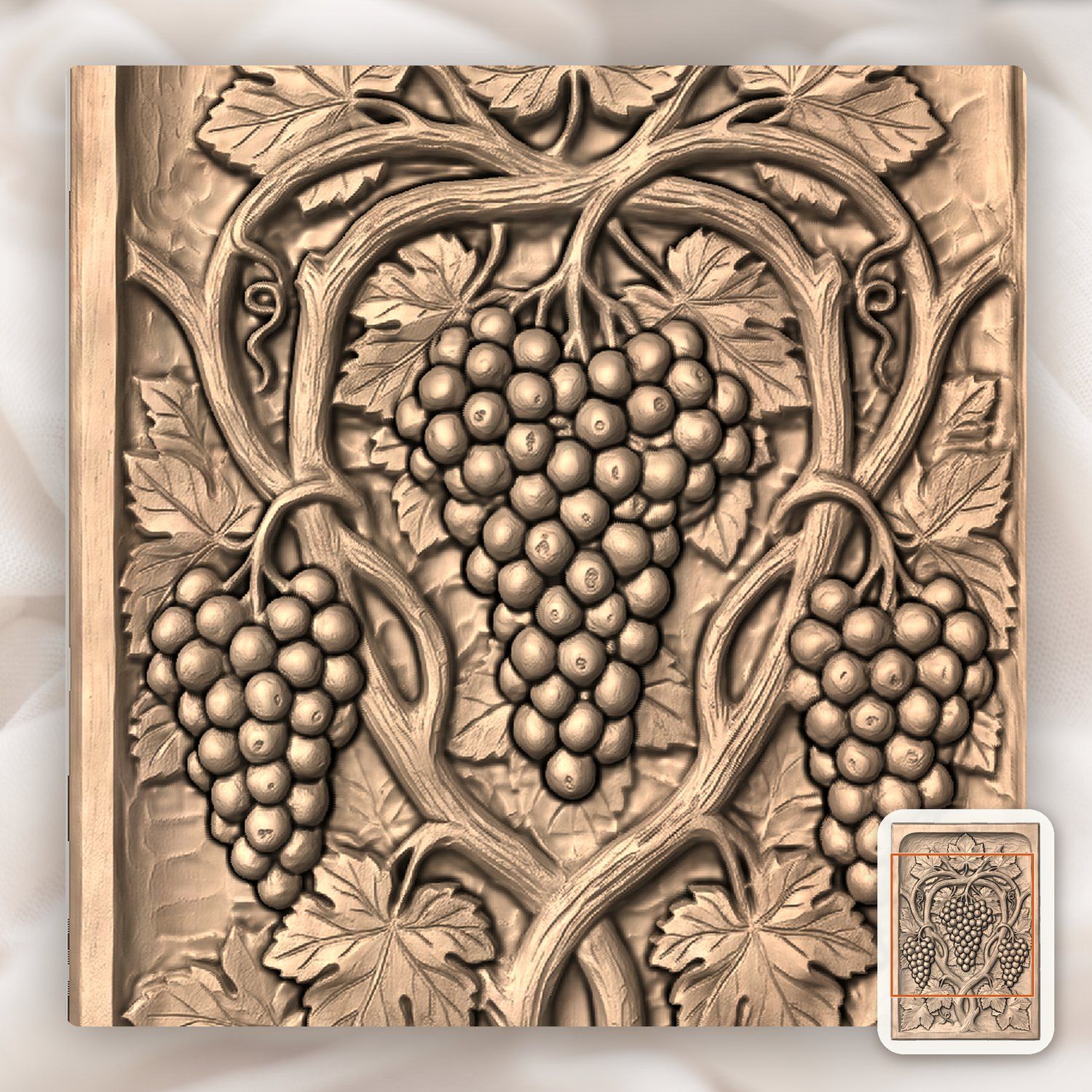 Vineyard Harvest Grapes Wood Panel CNC Relief STL bas-relief STL — view 8