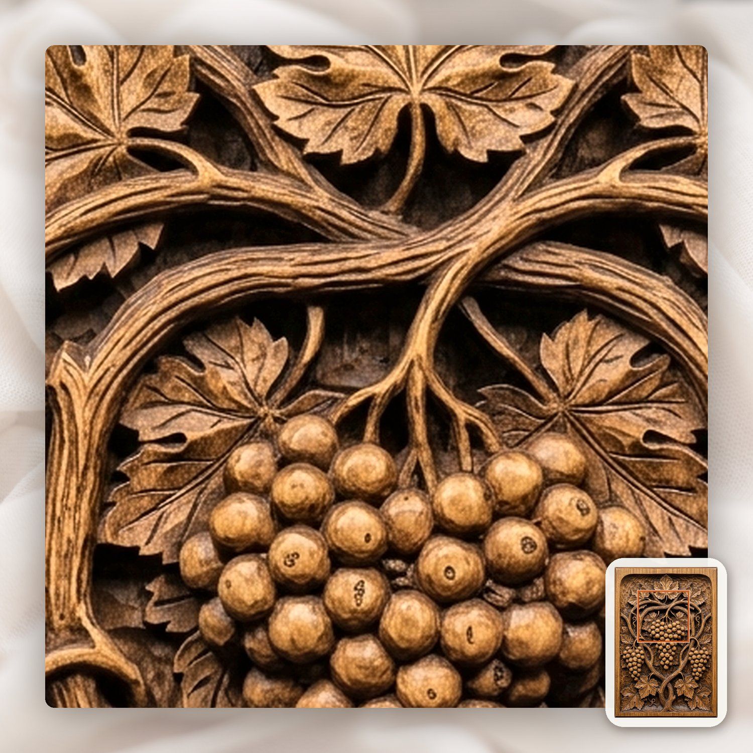 Vineyard Harvest Grapes Wood Panel CNC Relief STL bas-relief STL — view 9