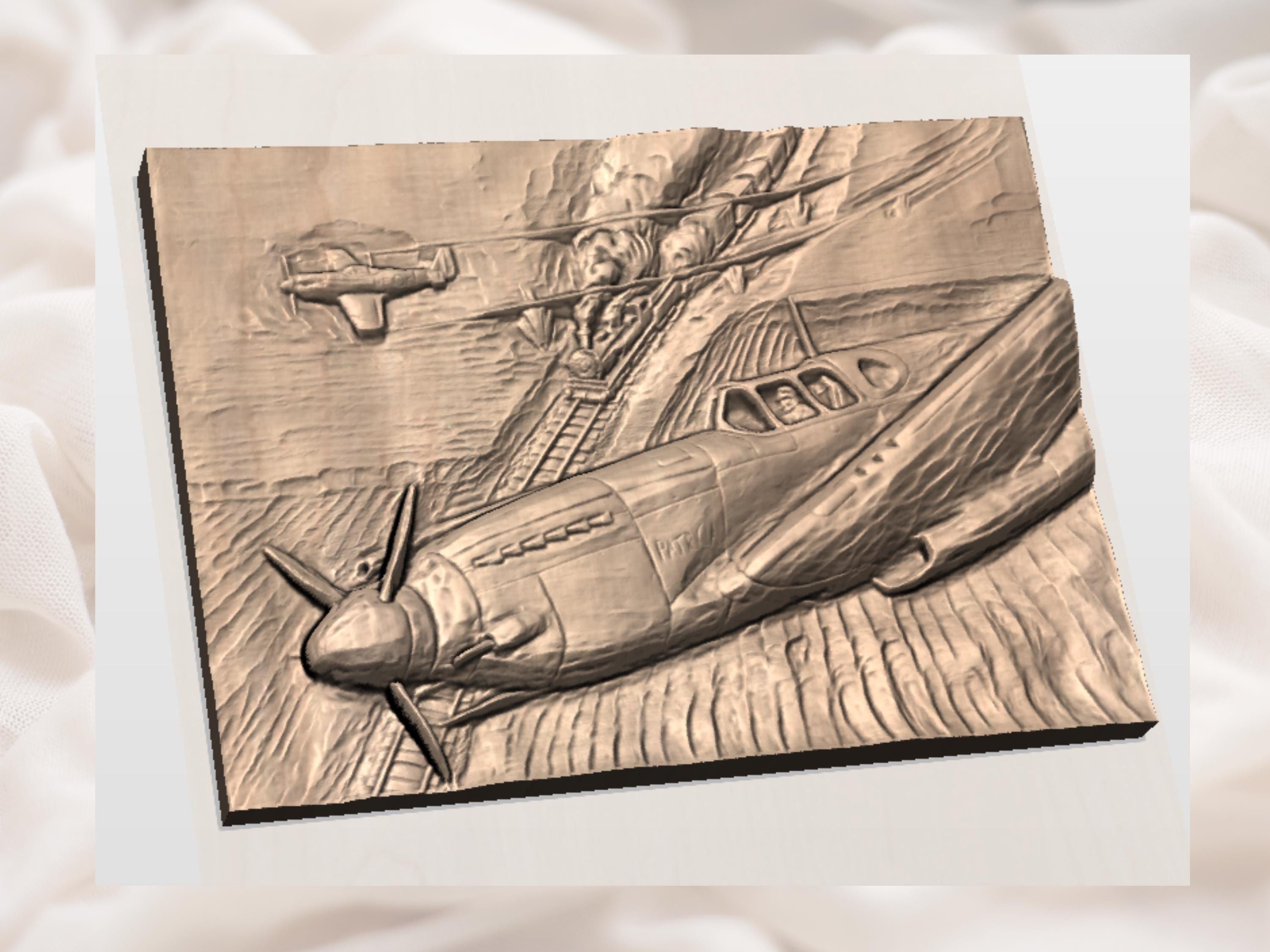 Patricia Fighter Plane and Steam Train Bas-Relief STL bas-relief STL — view 2