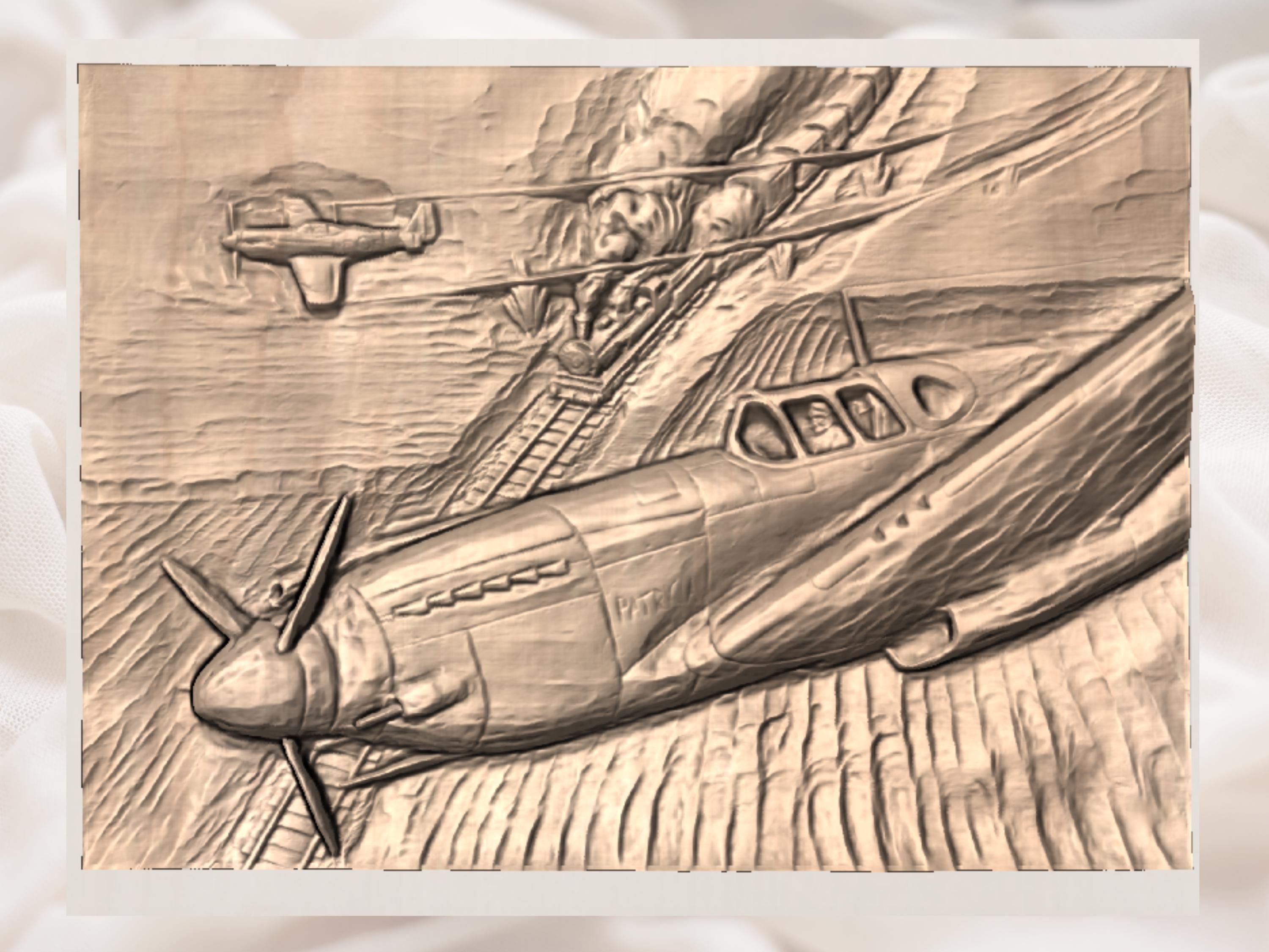 Patricia Fighter Plane and Steam Train Bas-Relief STL bas-relief STL — view 3