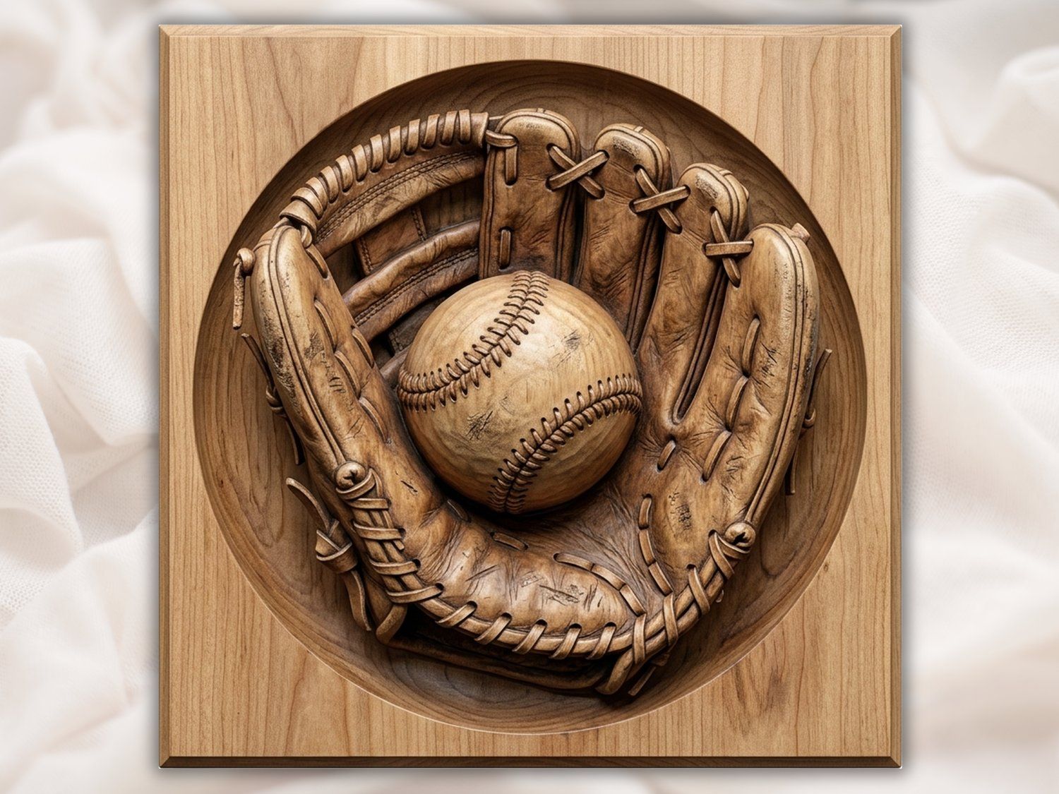 Vintage Baseball Glove and Ball Sports Woodworking CNC Relief STL bas-relief STL — view 2