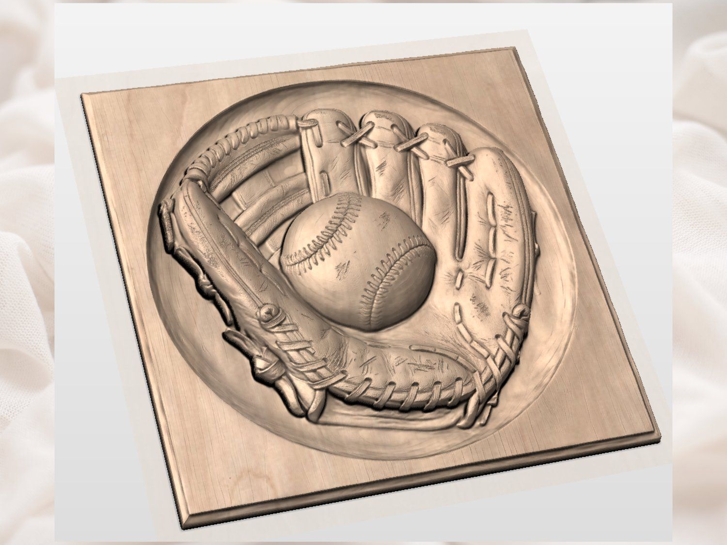 Vintage Baseball Glove and Ball Sports Woodworking CNC Relief STL bas-relief STL — view 3