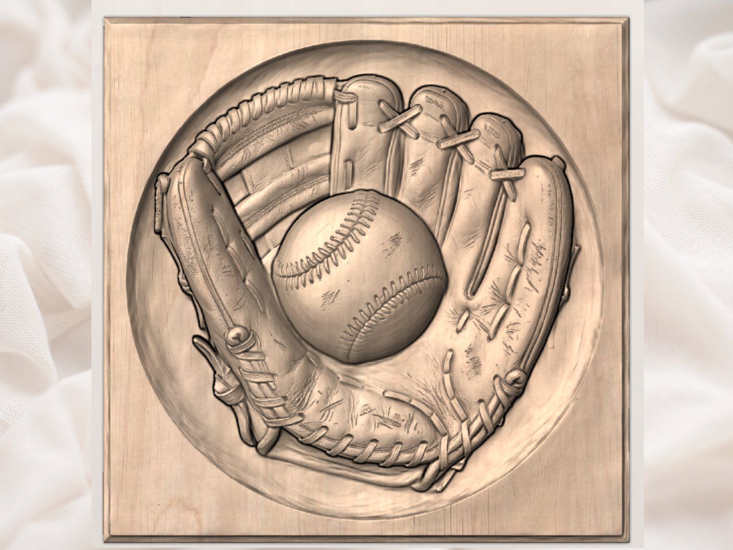 Vintage Baseball Glove and Ball Sports Woodworking CNC Relief STL bas-relief STL — view 4