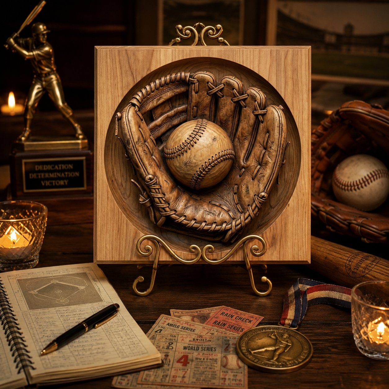Vintage Baseball Glove and Ball Sports Woodworking CNC Relief STL bas-relief STL — view 7