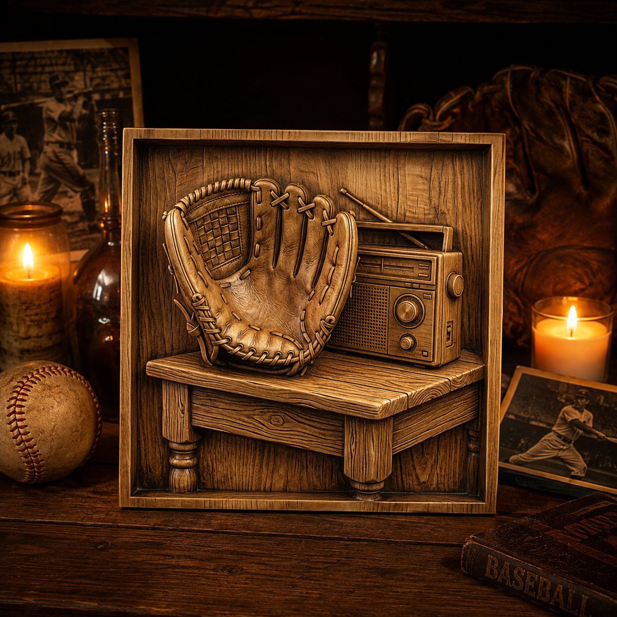 Vintage Baseball Glove and Radio Nostalgia CNC Relief STL bas-relief STL — view 10