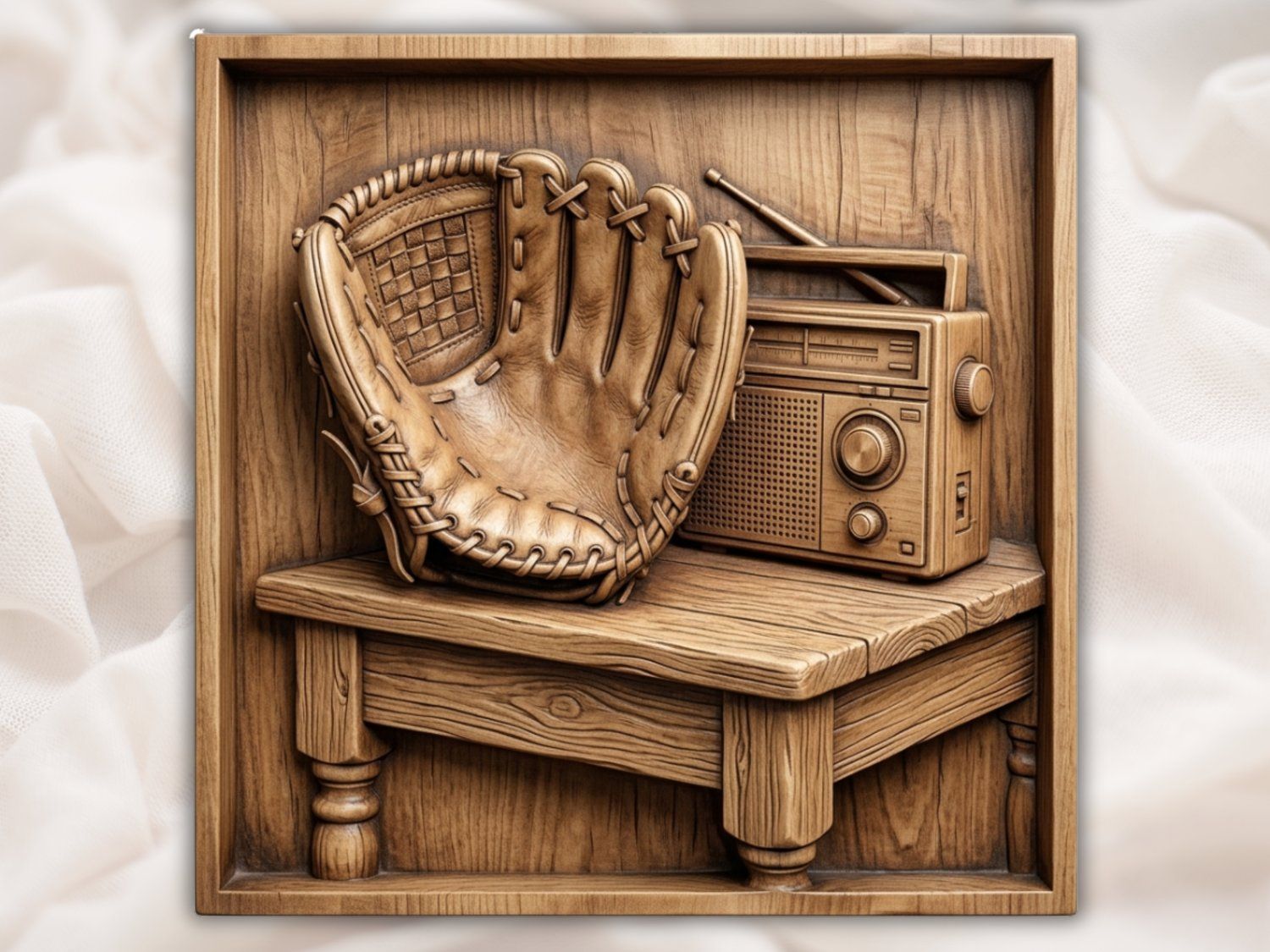Vintage Baseball Glove and Radio Nostalgia CNC Relief STL bas-relief STL — view 2
