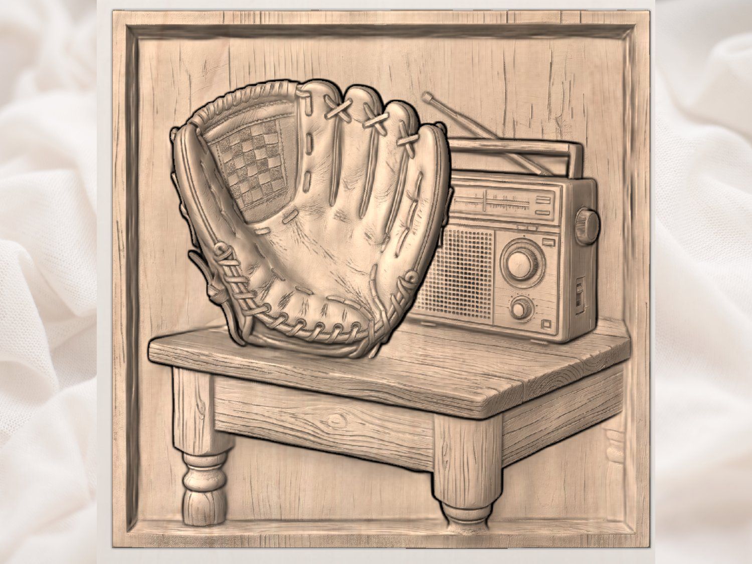 Vintage Baseball Glove and Radio Nostalgia CNC Relief STL bas-relief STL — view 3
