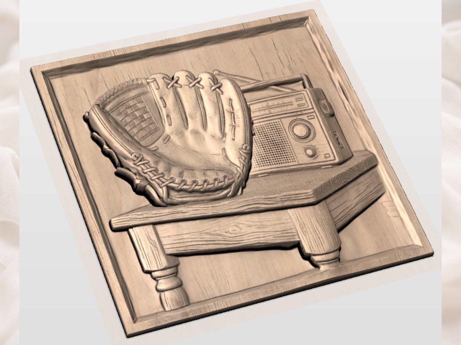 Vintage Baseball Glove and Radio Nostalgia CNC Relief STL bas-relief STL — view 4