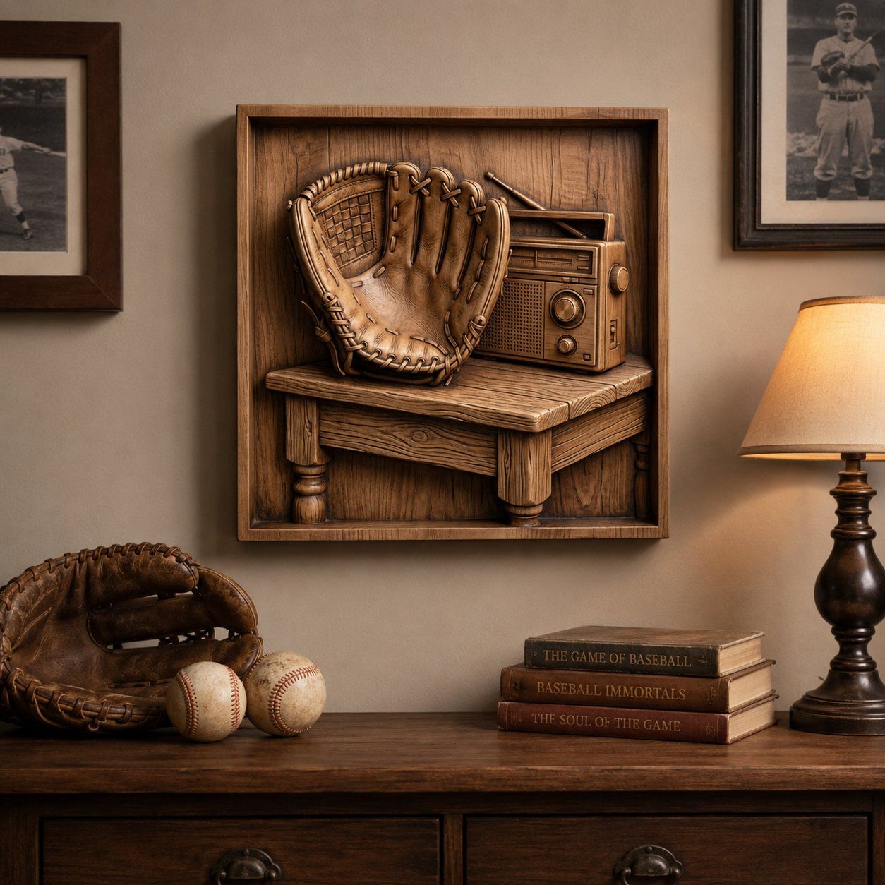 Vintage Baseball Glove and Radio Nostalgia CNC Relief STL bas-relief STL — view 6