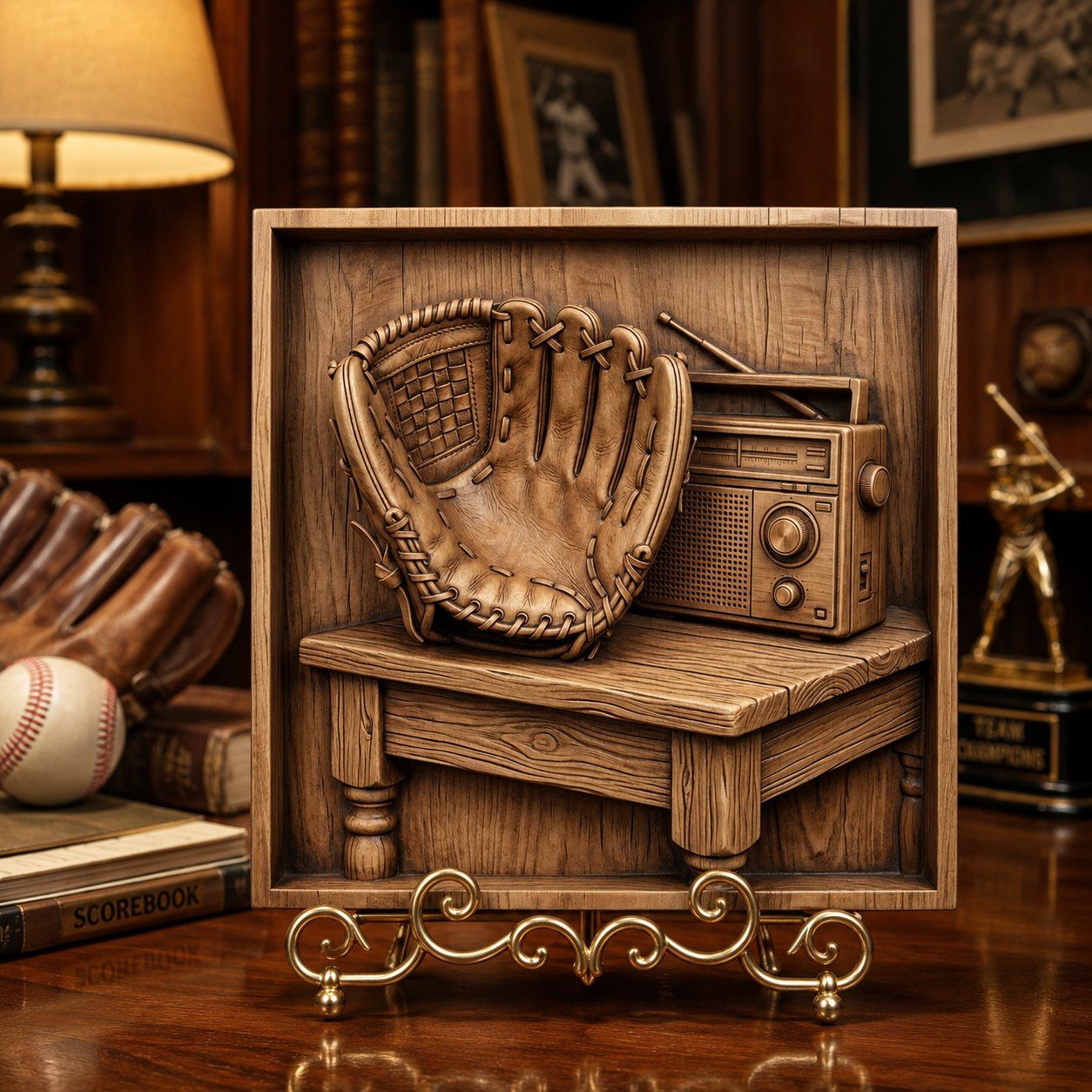 Vintage Baseball Glove and Radio Nostalgia CNC Relief STL bas-relief STL — view 7
