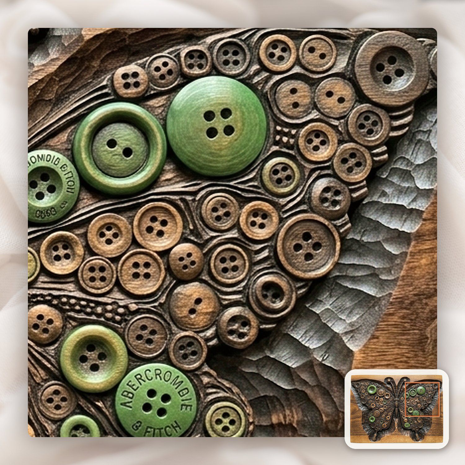Vintage Button Butterfly Art CNC Relief STL bas-relief STL — view 11