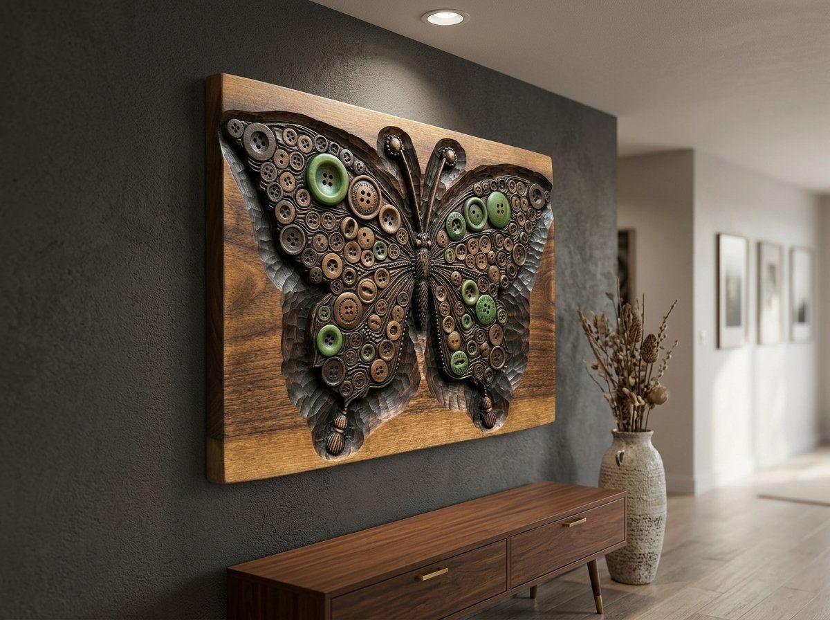 Vintage Button Butterfly Art CNC Relief STL bas-relief STL — view 14