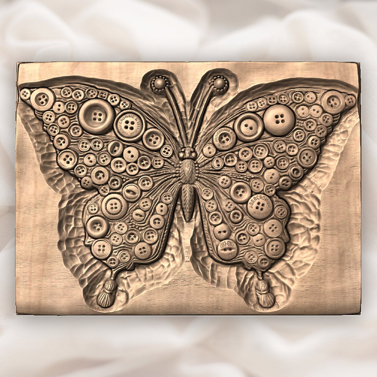 Vintage Button Butterfly Art CNC Relief STL bas-relief STL — view 4