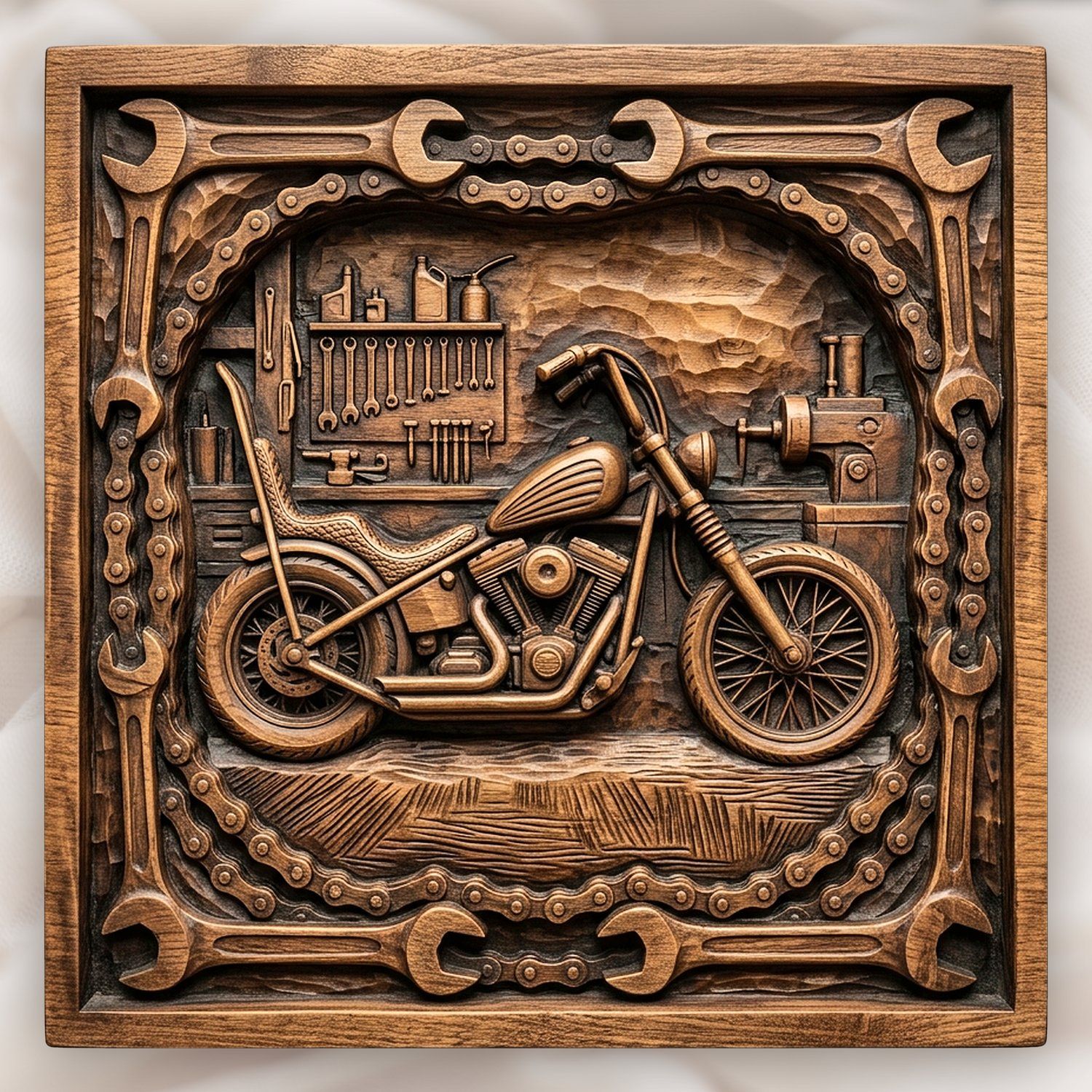 Vintage Chopper Motorcycle Garage CNC Relief STL bas-relief STL design