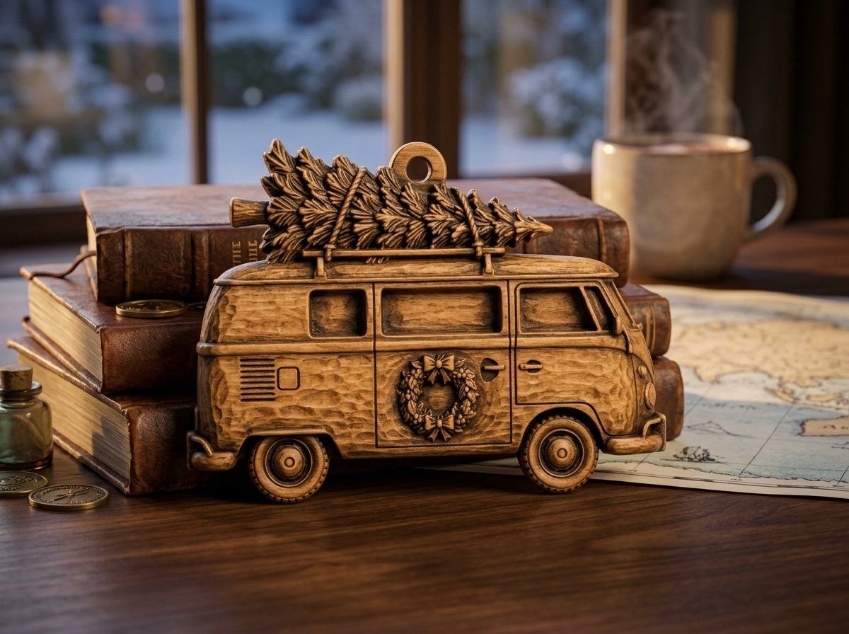Vintage Christmas Camper Van Ornament CNC Relief STL bas-relief STL — view 13
