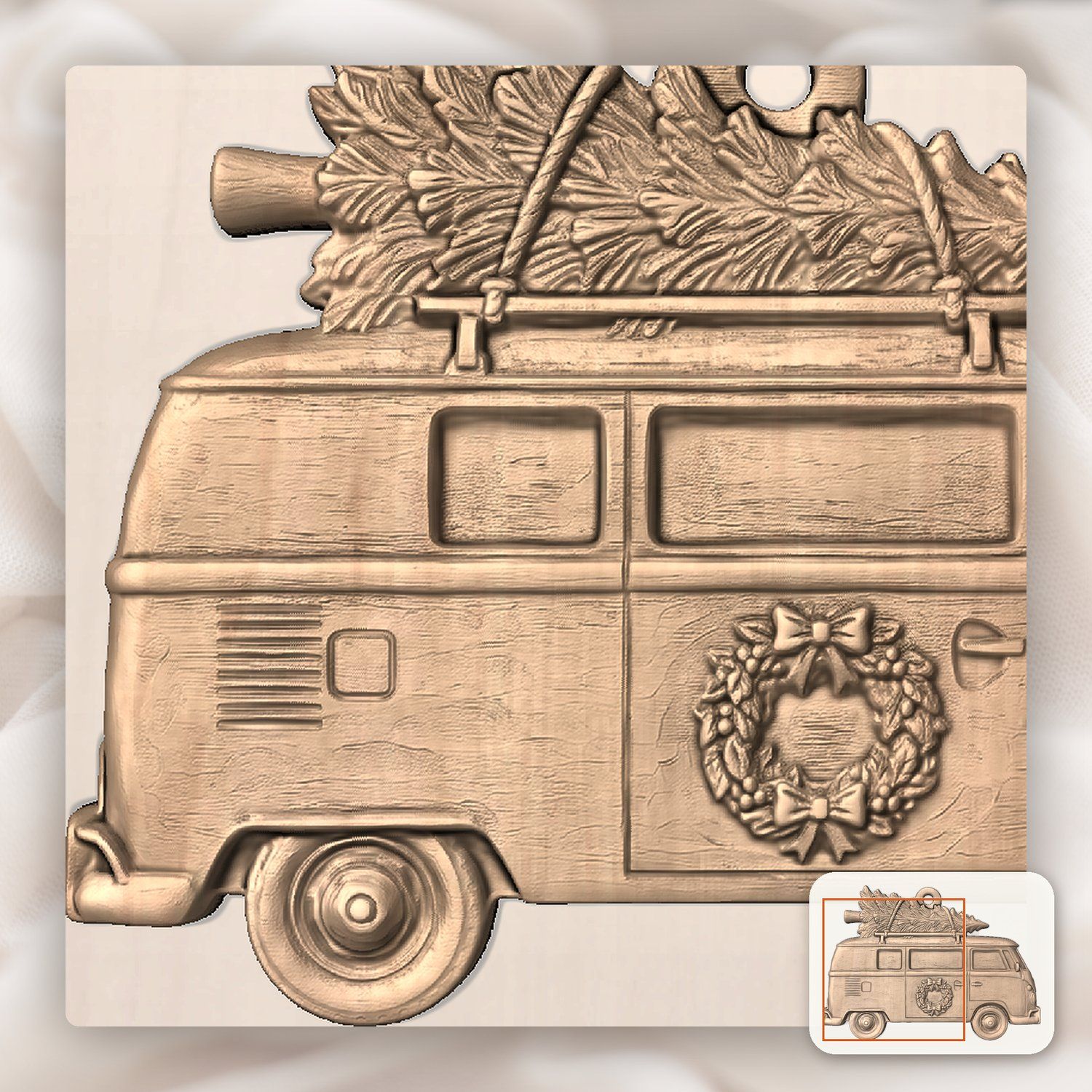 Vintage Christmas Camper Van Ornament CNC Relief STL bas-relief STL — view 10