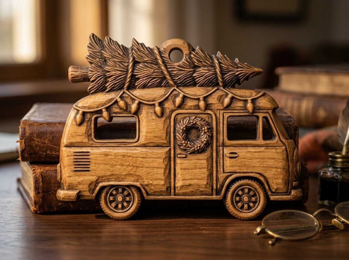 Vintage Christmas Camper Van Ornament CNC Relief STL bas-relief STL — view 13