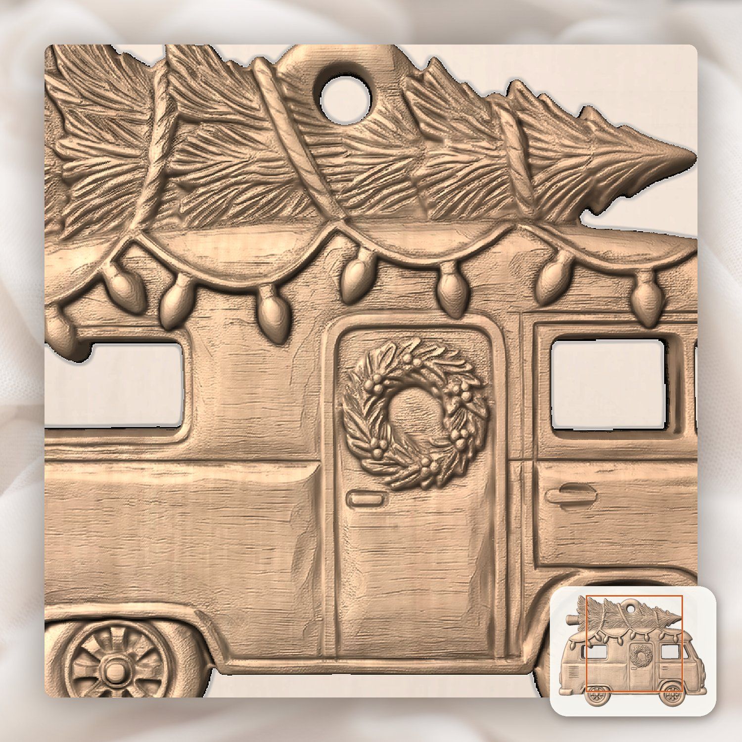 Vintage Christmas Camper Van Ornament CNC Relief STL bas-relief STL — view 7