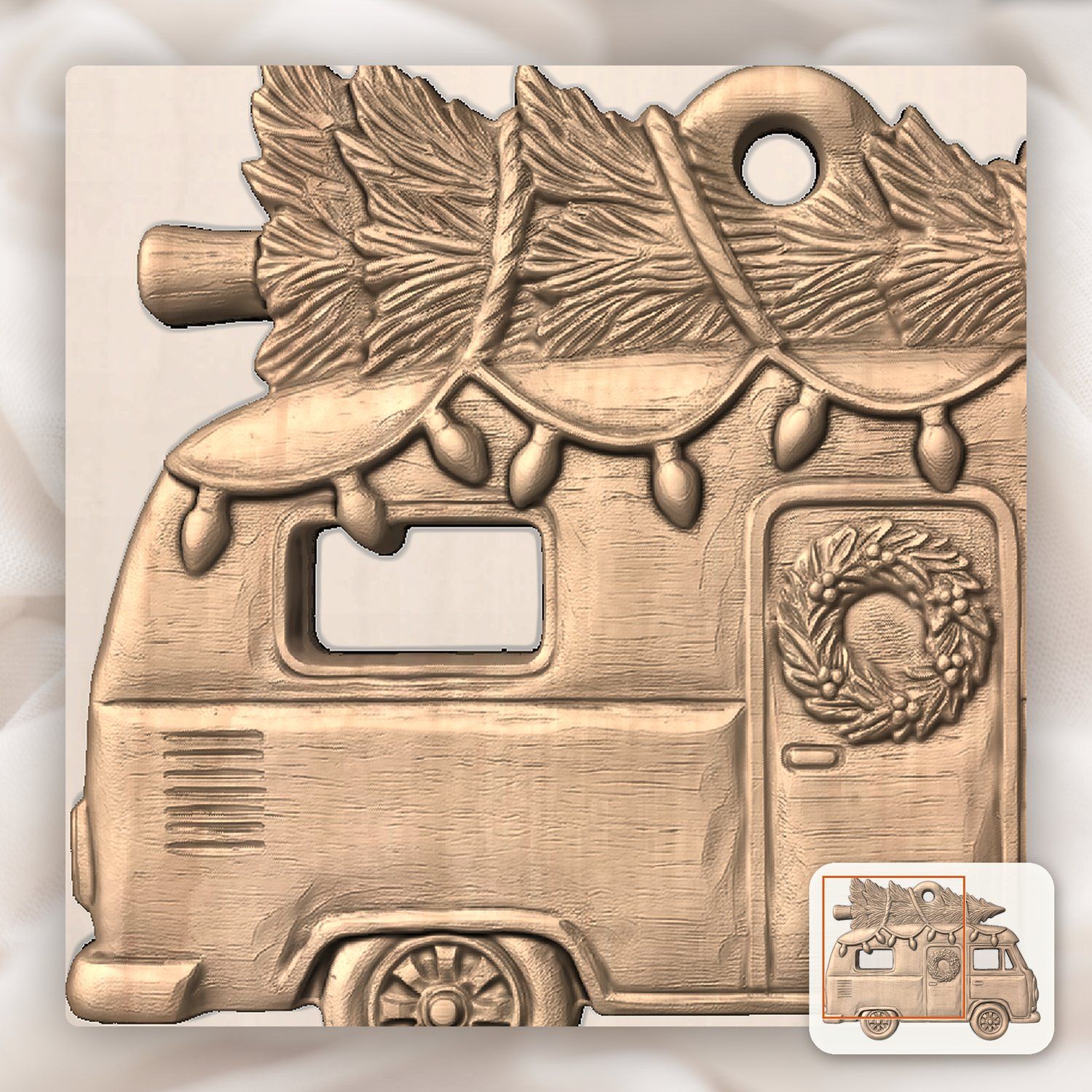 Vintage Christmas Camper Van Ornament CNC Relief STL bas-relief STL — view 8