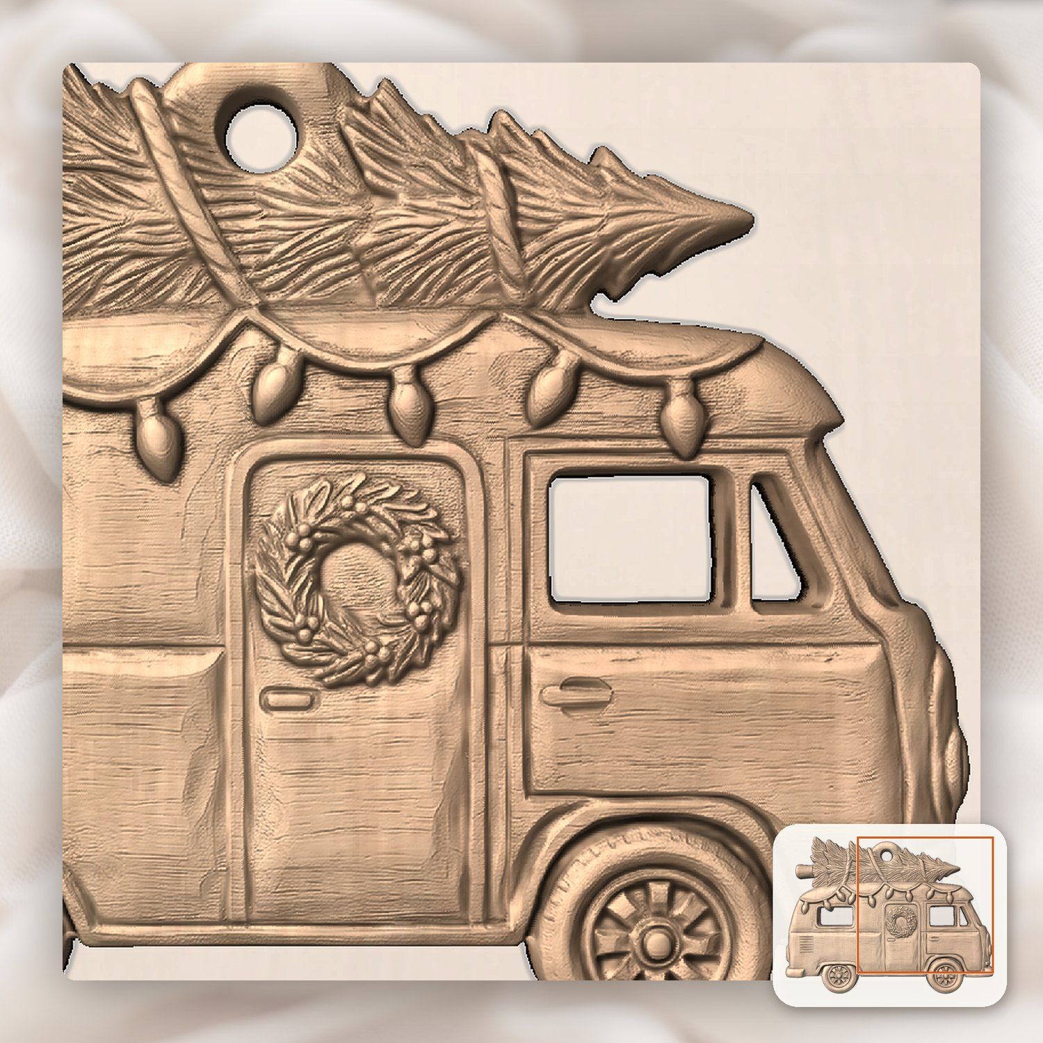 Vintage Christmas Camper Van Ornament CNC Relief STL bas-relief STL — view 9