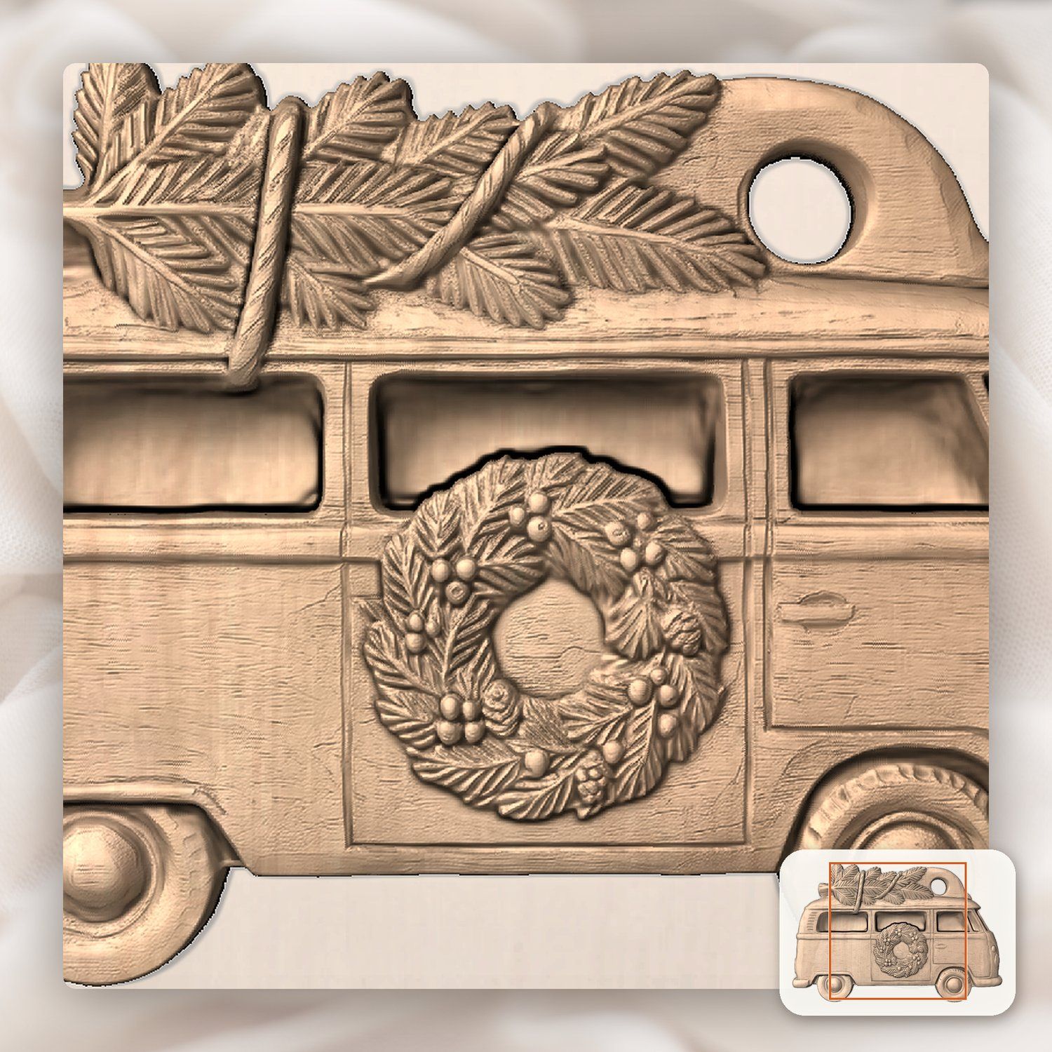 Vintage Christmas Camper Van Ornament CNC Relief STL bas-relief STL — view 7