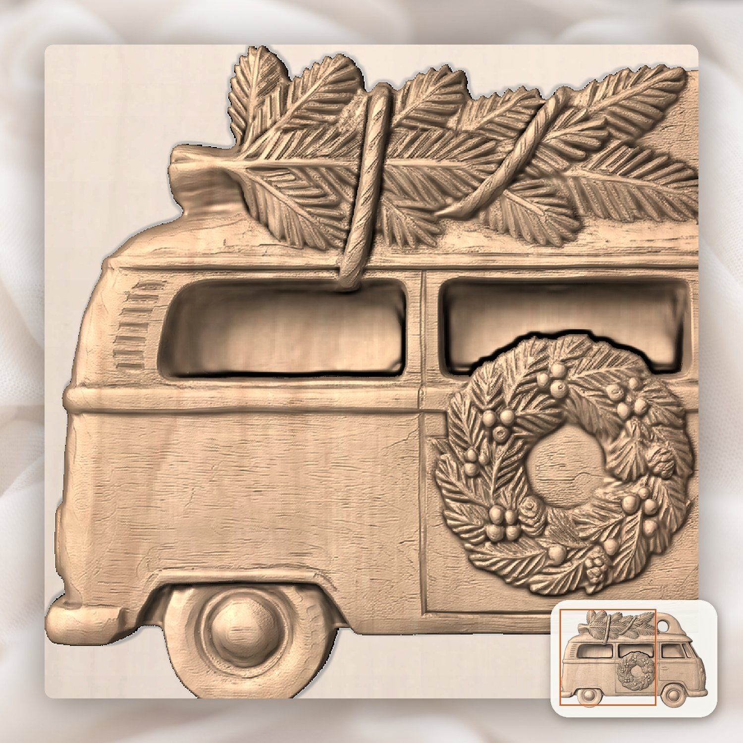 Vintage Christmas Camper Van Ornament CNC Relief STL bas-relief STL — view 8
