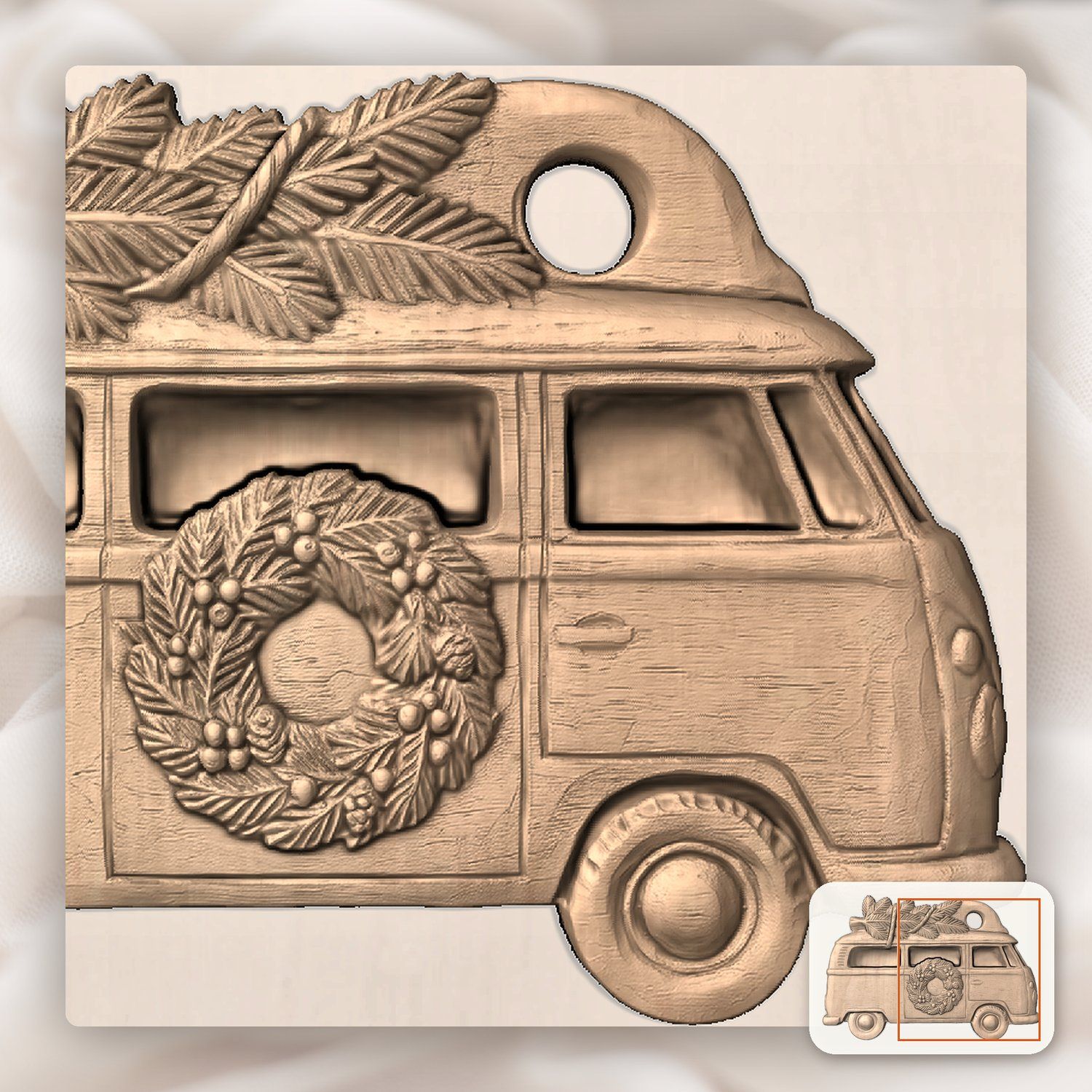 Vintage Christmas Camper Van Ornament CNC Relief STL bas-relief STL — view 9