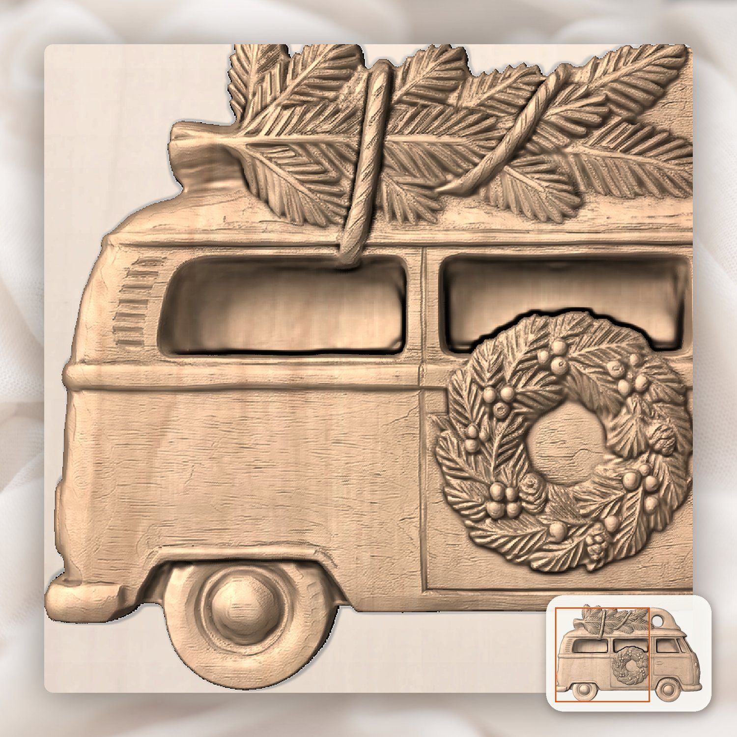 Vintage Christmas Camper Van Ornament CNC Relief STL bas-relief STL — view 10